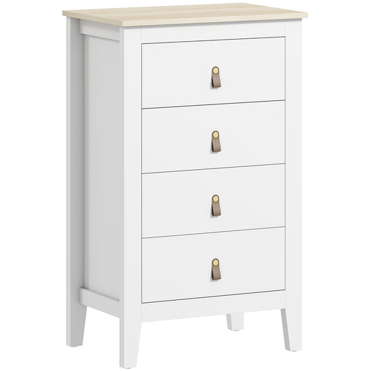 Bedroom Chest of Drawers, Modern 4 Drawer Dresser Cabinet with PU Leather Handles and Metal Runners for Living Room, Hallway, Entryway, White