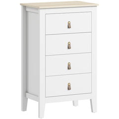Bedroom Chest of Drawers, Modern 4 Drawer Dresser Cabinet with PU Leather Handles and Metal Runners for Living Room, Hallway, Entryway, White