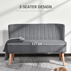 Modern Double Seat Sofa Loveseat Couch 2 Seater Compact Sofa Padded Linen Wood Leg Grey