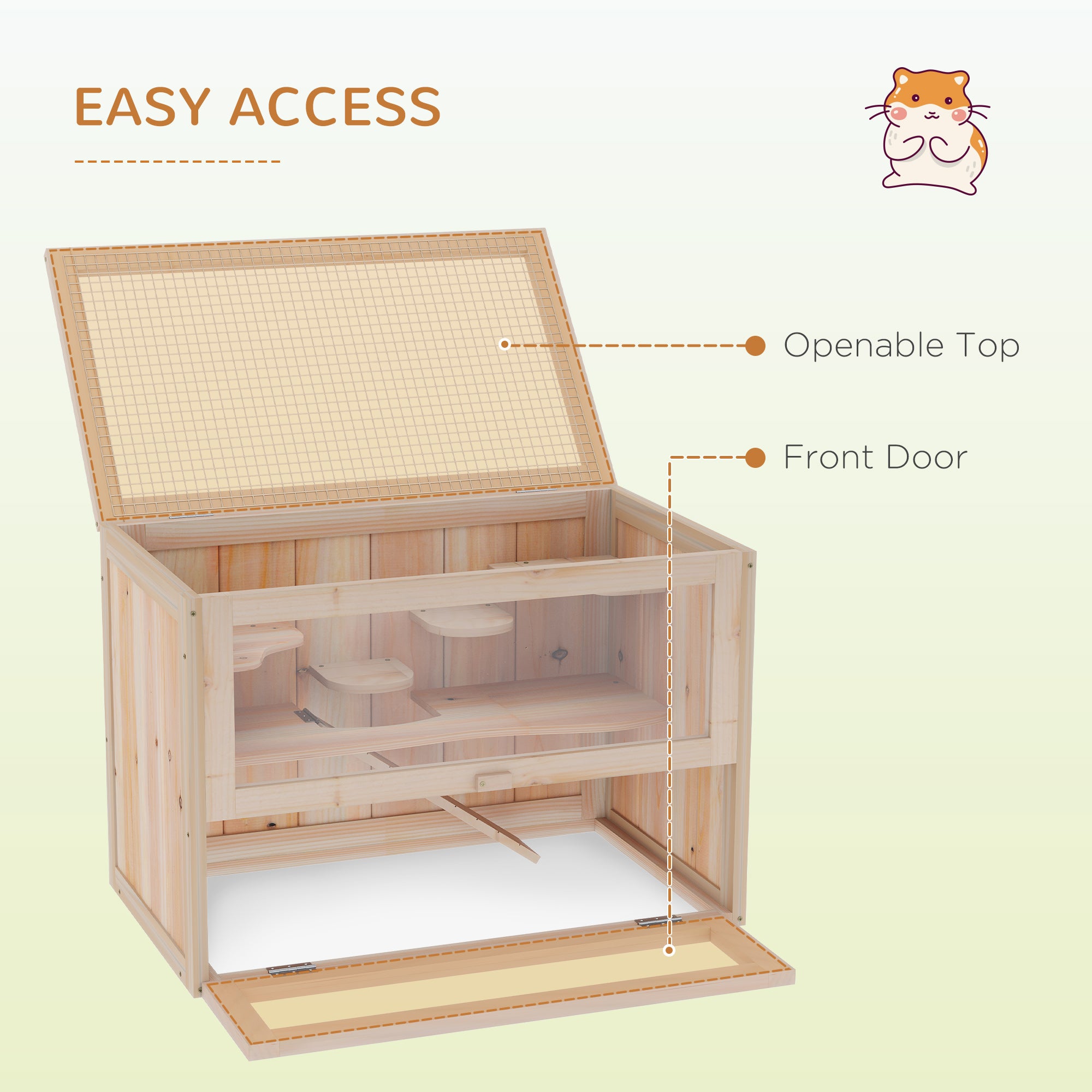 Wooden Hamster Cage Mouse Mice Rodent Small Animals Hutch Exercise Play House 60 x 35 x 42cm, Natural Wood Finish