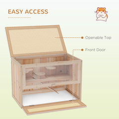 Wooden Hamster Cage Mouse Mice Rodent Small Animals Hutch Exercise Play House 60 x 35 x 42cm, Natural Wood Finish