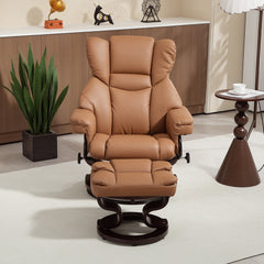 Fynco - Faux Leather Reclining Chair and Footstool - Brown