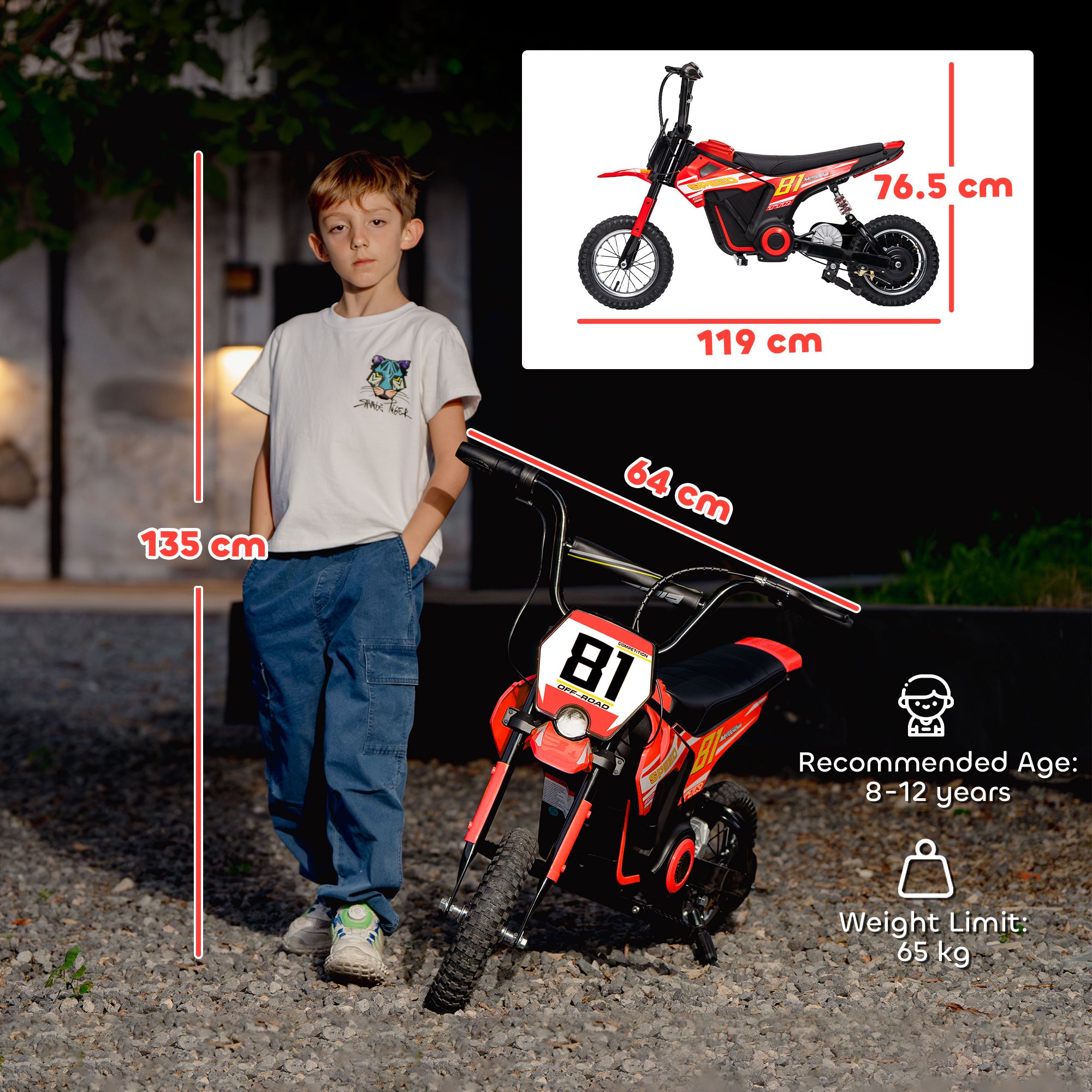AIYAPLAY Kids Electric Motorbike 3 Gearboxes Speed Ride on Motorcycle with 41min Ranges - Red