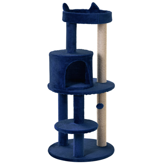 104 cm Cat Tree, Cat Condo Tree Tower, Cat Activity Centre with Scratching Posts, Plush Perches, Hanging Ball - Blue