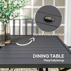 5 Pieces Garden Dining Set with Cushions, Outdoor Patio Table and 4 Stackable Chairs, Metal Top Table with Umbrella Hole, Black