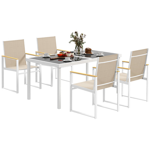 5 Piece Garden Furniture Set with 4 Armchairs and Tempered Glass Table Top, for Deck, Balcony