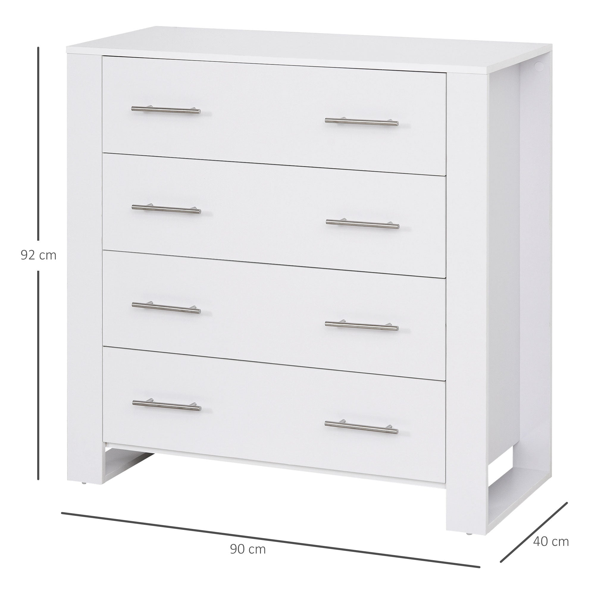 Chest Of 4 Drawers Storage Cabinet Bedroom Clothes w/Metal Handles Base Freestanding Unit Furnishing Living Room White