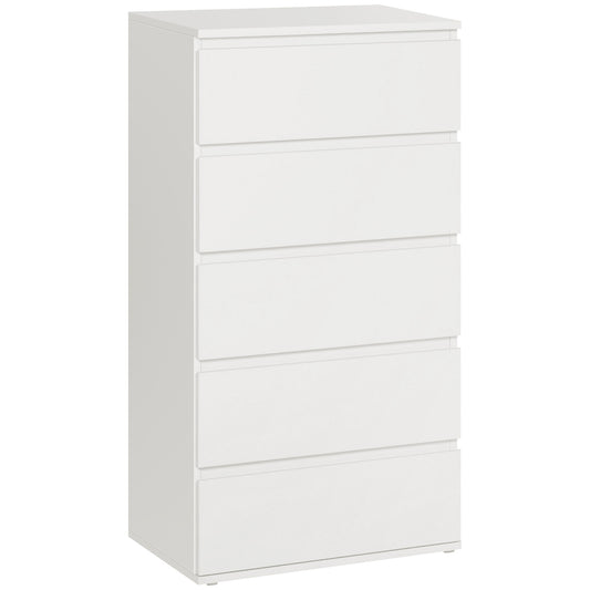 Chest of Drawers, 5 Drawers Storage Cabinet Floor Tower Cupboard for Bedroom Living Room, White