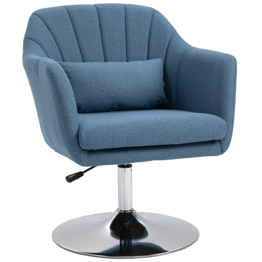 Swivel Linen Fabric Accent Chair for Living Room Contemporary Vanity Armchair with Adjustable Height Thick Cushion Lumbar Support Armrest for Bedroom Office Blue