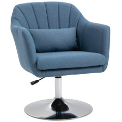Swivel Linen Fabric Accent Chair for Living Room Contemporary Vanity Armchair with Adjustable Height Thick Cushion Lumbar Support Armrest for Bedroom Office Blue
