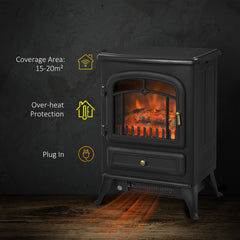 Fynco - Freestanding Electric Fireplace Indoor Heater Glass View Log Wood Burning Effect Flame Portable Fireplace Stove 950/1850W Black