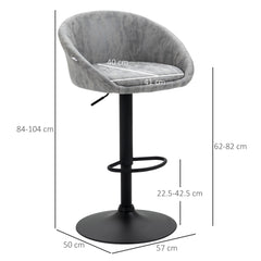 Modern Bar Stools Set of 2, Height Adjustable Swivel Barstools, PU Leather Upholstered Bar Chair with Backrest, Armrests and Footrest for Breakfast Bar, Counter, Kitchen, Light Grey
