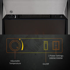 Fynco - 2KW Stainless Steel Electric Fireplace Pebble Burning Effect Heater Fire Flame Indoor Stove LED Lighting