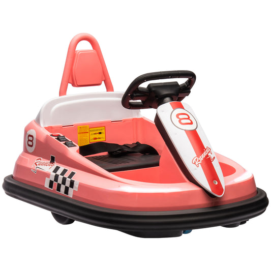 6V Electric Kids Bumper Car, 6V Spin Waltz Car, with Music, Horn, Lights - Pink
