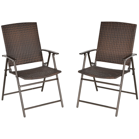 Set of Two Folding Rattan Seat Chairs - Brown