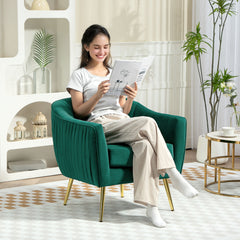 Velvet-Feel Shell Back Accent Chair - Green