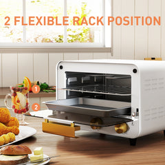 Small Toaster Oven, 12L Multifunction Mini Countertop Oven with Glass Door, Adjustable Temperature and Timer, Accessory Included, 750W, White