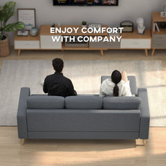 3 Seater Sofa with Footstool, Fabric L-Shaped Sofa, Sectional Couch with Wood Legs, Tufting Cushioned Back for Small Space, Living Room, Office, Dark Grey