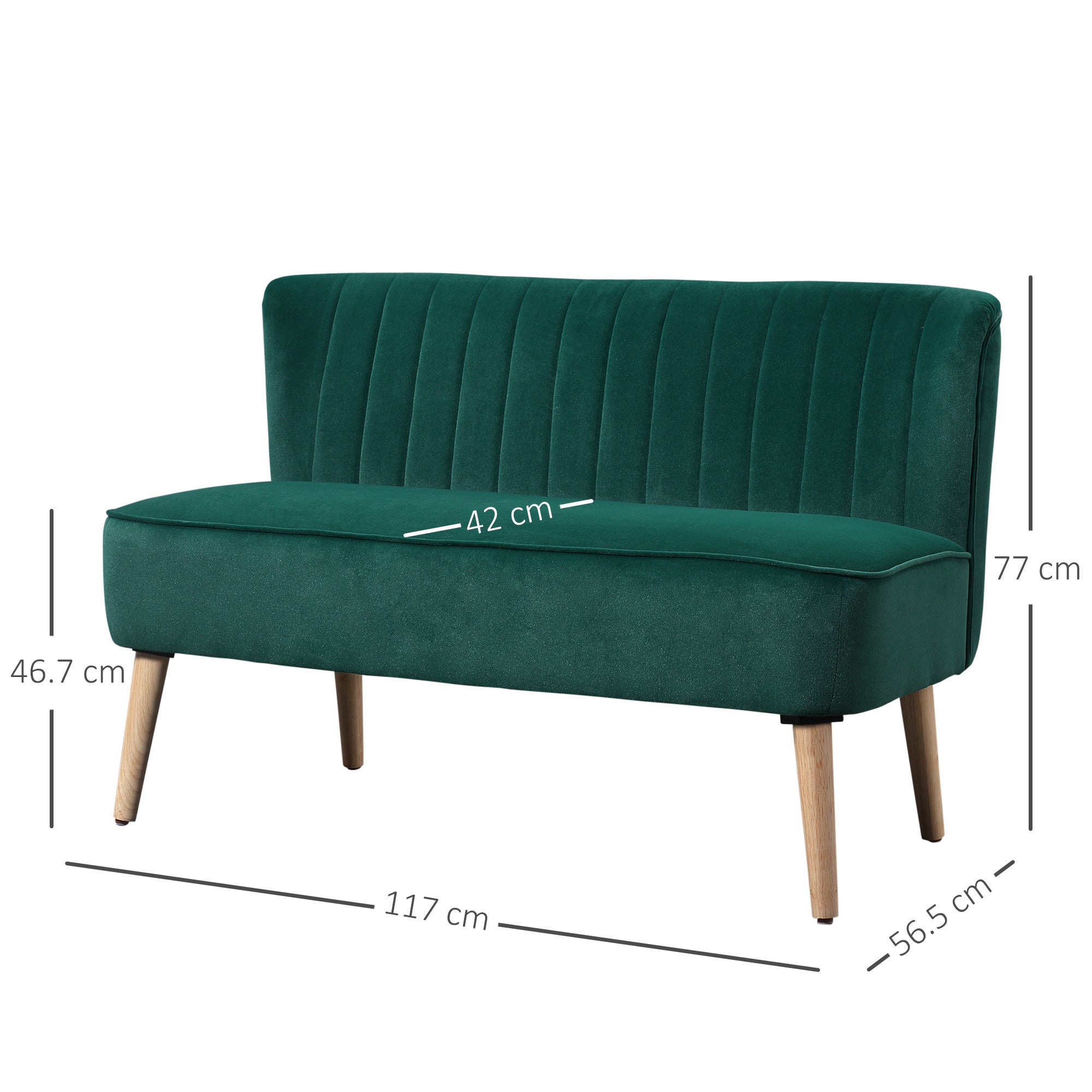 Fynco - Modern Velvet Double Seat Sofa w/ Wood Frame Foam Padding High Back Soft Comfortable Compact Couch Green