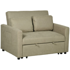 Loveseat Sofa Bed, Convertible Bed Settee with 2 Cushions, Side Pockets for Living Room, Light Brown