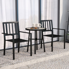 3 Piece Patio Bistro Set with Plastic Top, 2 Stackable Chairs, Galvanised Steel Frame, Grey