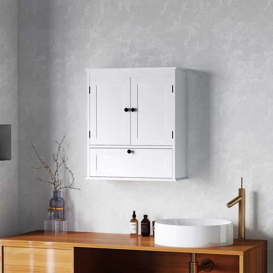 Fynco - Bathroom Wall Cabinet with Adjustable Shelf and Recessed Doors, White