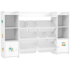 AIYAPLAY Kids Toy Organizers and Storage with 8 Removable Storage Bins and Bookshelf, White