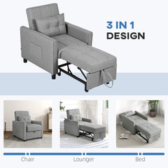 Linen-Look Single Chair Bed - Light Grey