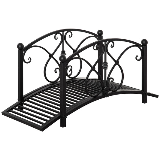 102L x 48W x 49H Classic Metal Garden Bridge with Safety Railings Arc Footbridge Decorative Pond Bridge for Backyard Creek Stream, Black