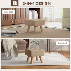Linen-Look Square Padded Footstool - Brown