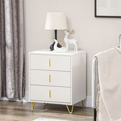 Set of 2 Elegant Chest of Three Drawers - White/Gold-Tone
