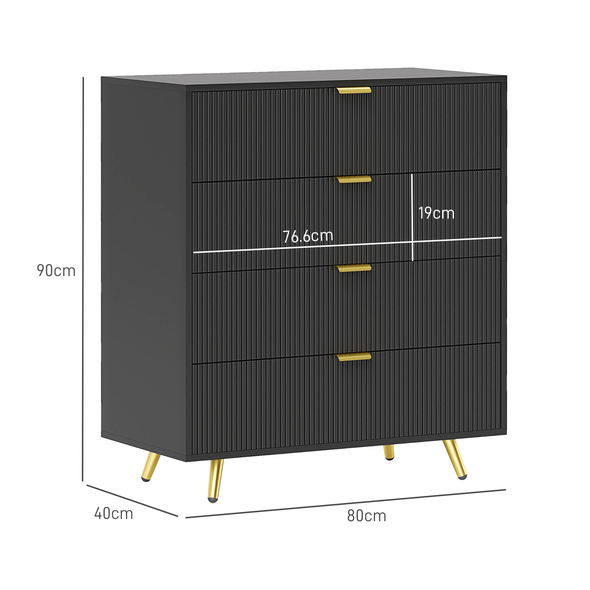 Elegant Four-Drawer Bedside Table - Black