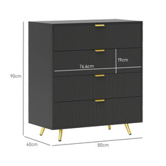 Elegant Four-Drawer Bedside Table - Black