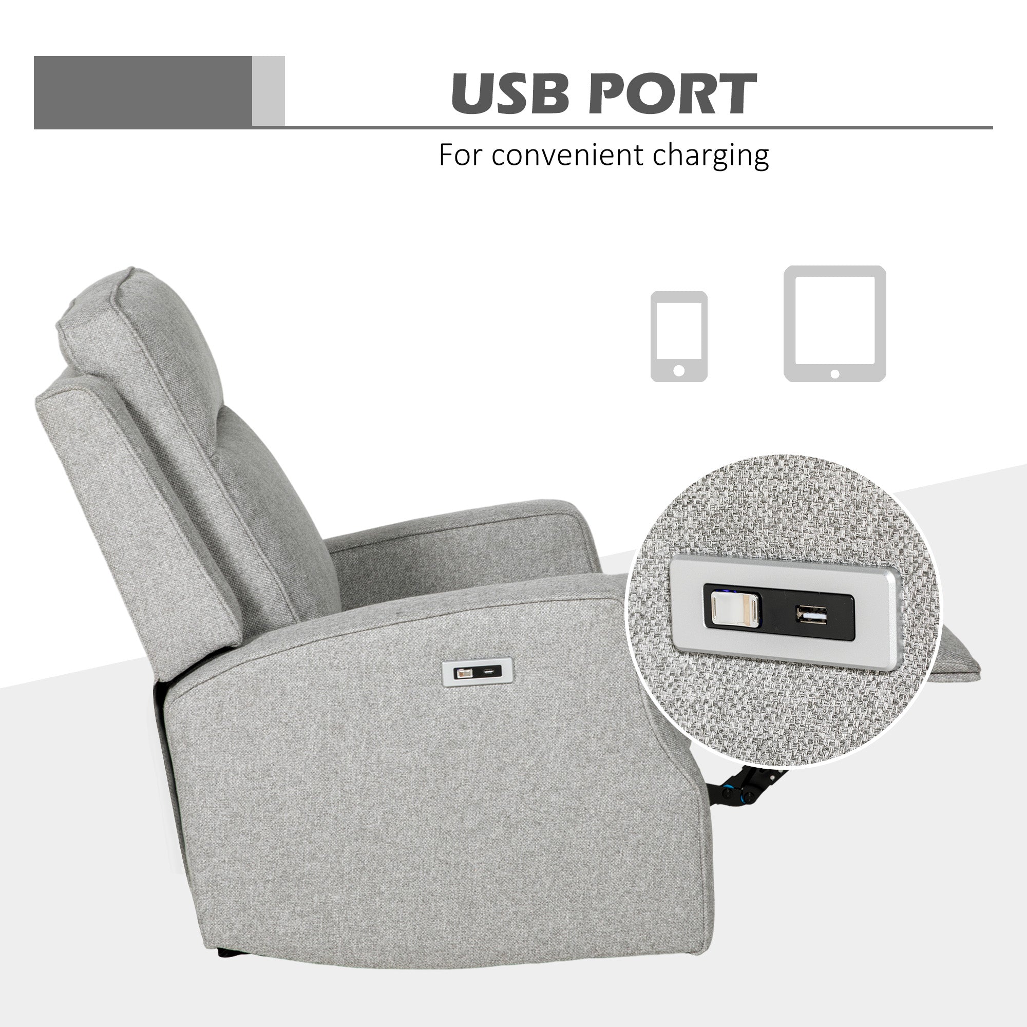 150° Electric Reclining Chair, with USB port and Footrest - Grey