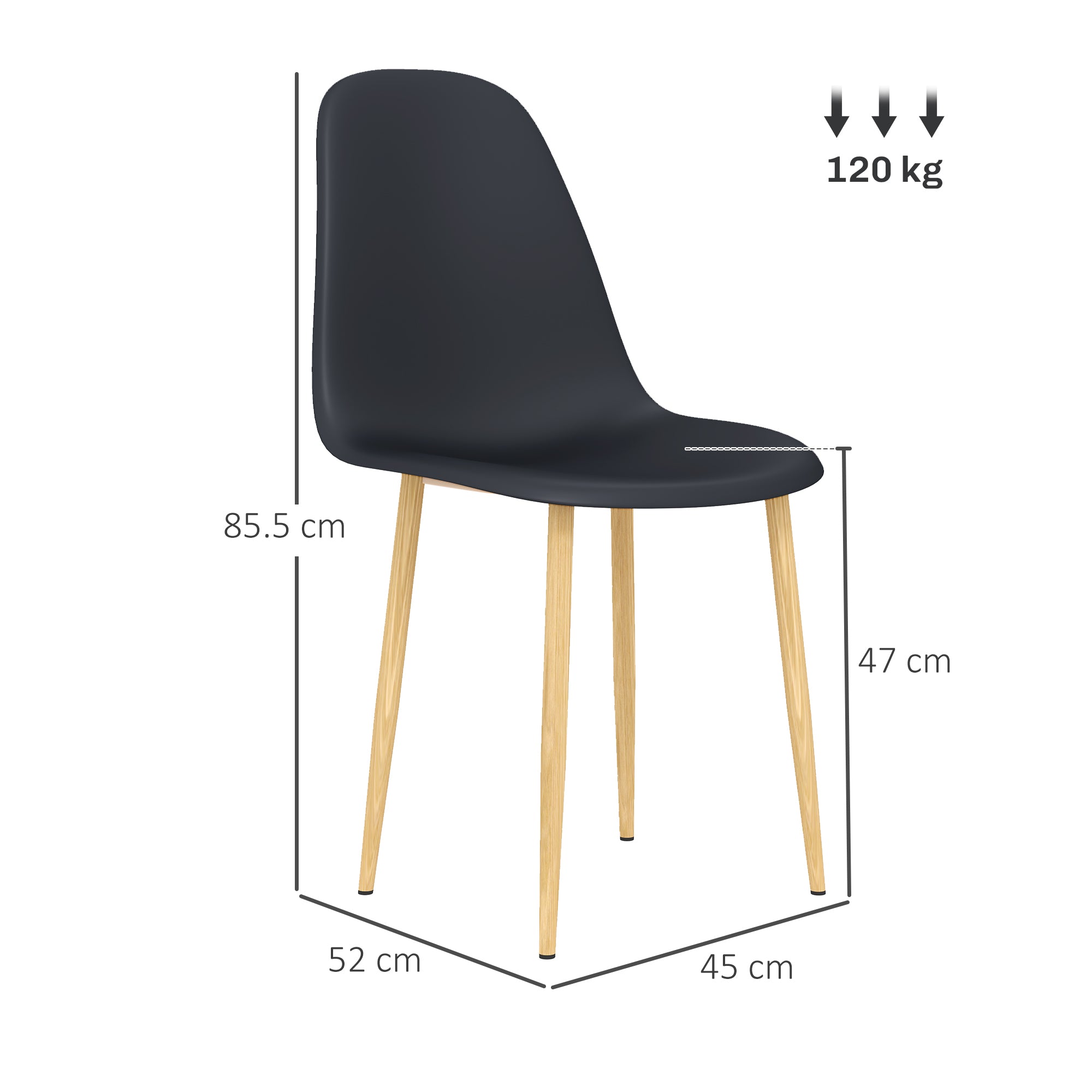Modern Dining Chairs Set of 4, Kitchen Chairs with Backrest and Steel Legs for Dining Room, Living Room, Black