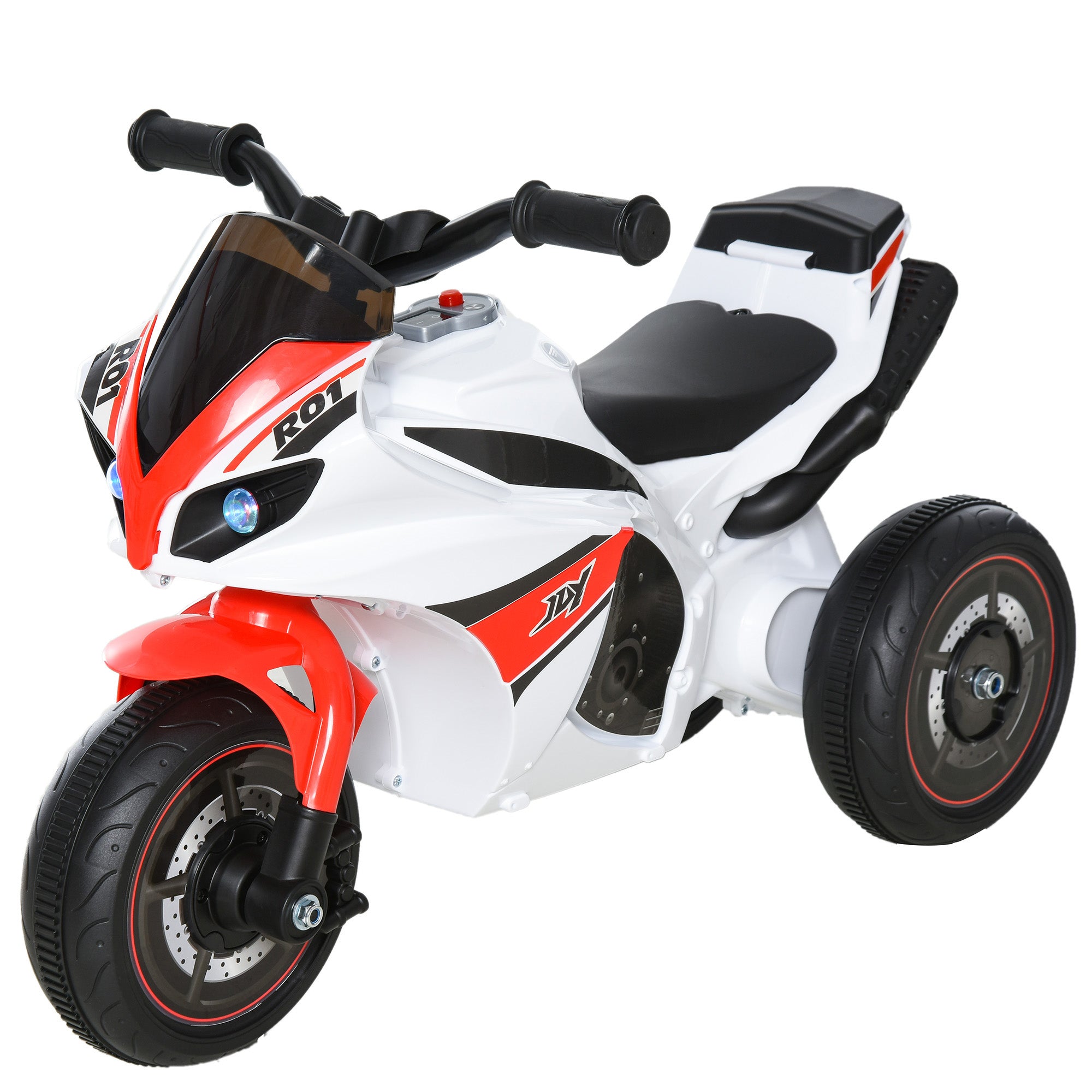 Kids Ride-On Police Bike 3-Wheel Vehicle w/ Music Lights Safe Seat Handlebars Toddler NO POWER Child Learning Fun Development 18-36 Months White