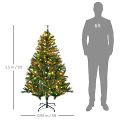 1.5m 5ft Pre-Lit Christmas Tree Artificial Spruce Xmas Tree Warm White LED Holiday Décor with Metal Stand