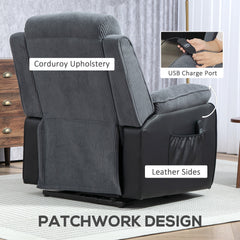 Overstuffed Corduroy Electric Lift Chair - Dark Grey
