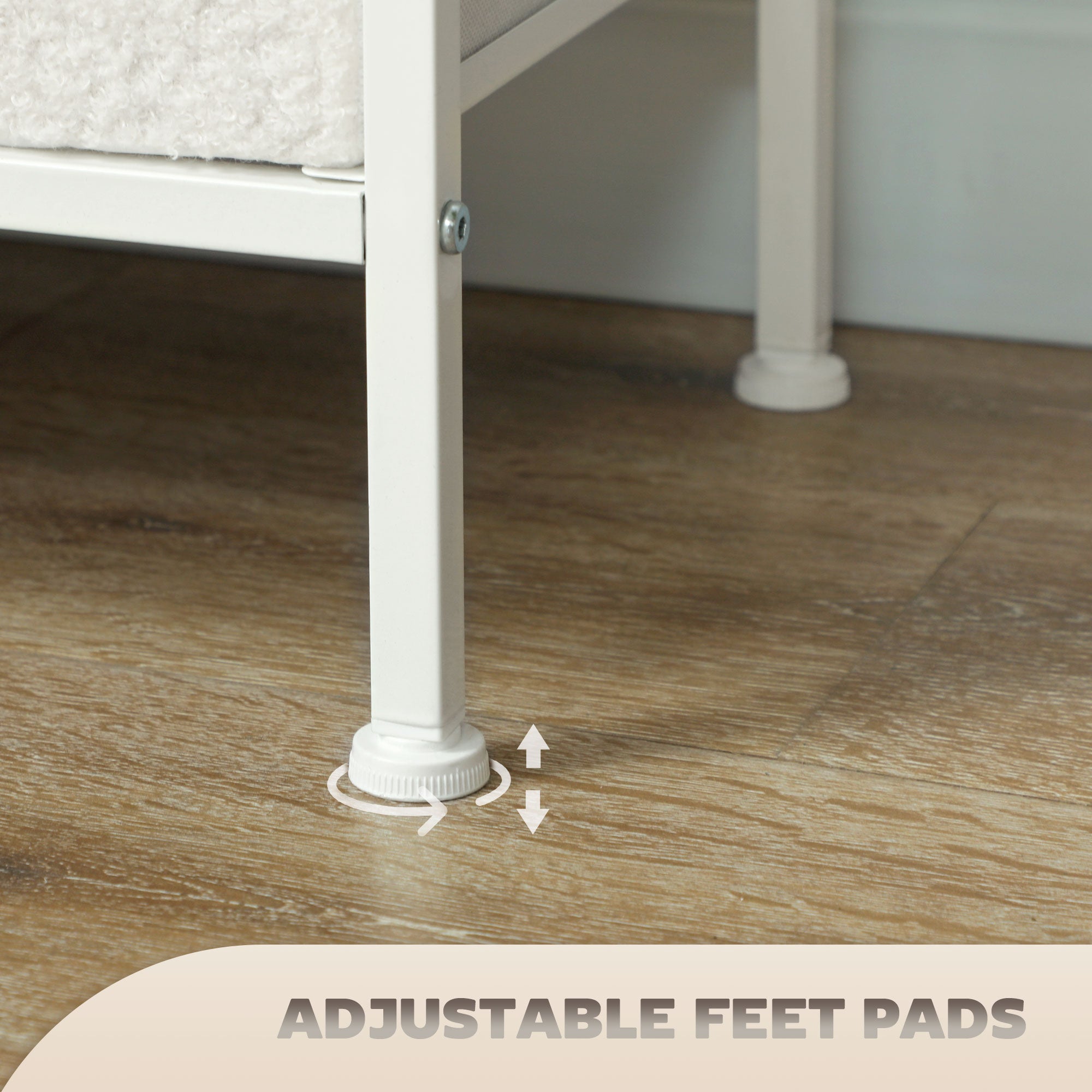 Boucle Chest of Drawers, 8 Fabric Drawers Storage Organiser with Charging Station, 2 USB and 2 AC Ports, Steel Frame, Fabric Dresser for Living Room, Bedroom, Hallway, Cream White