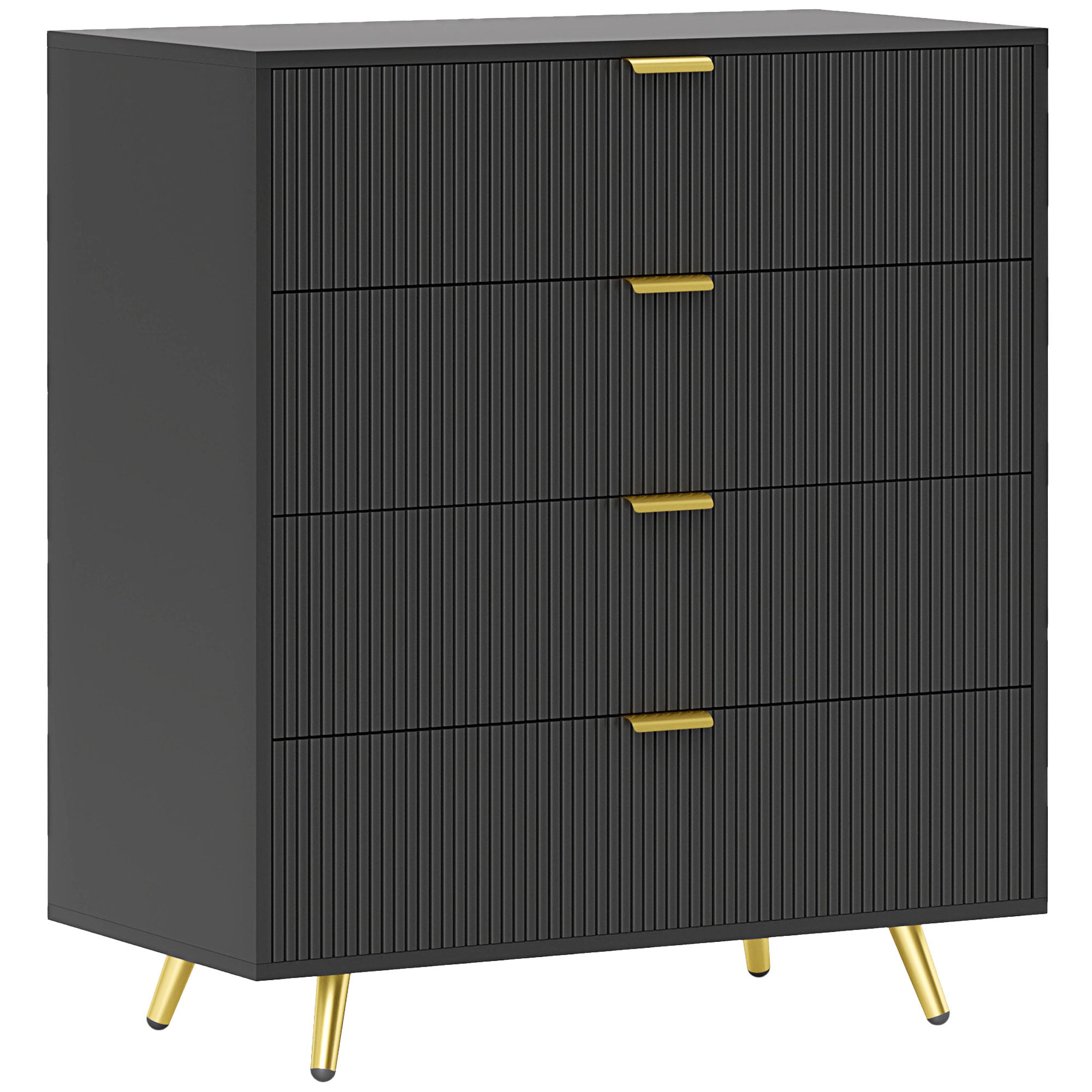 Elegant Four-Drawer Bedside Table - Black