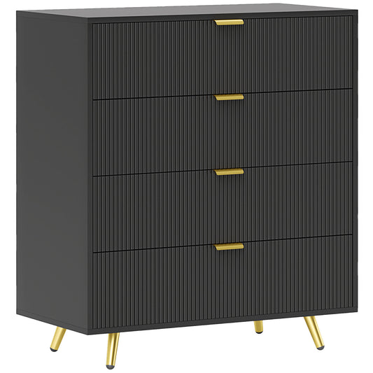 Elegant Four-Drawer Bedside Table - Black