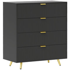Elegant Four-Drawer Bedside Table - Black