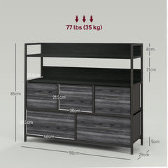 Rustic Chest of Five Fabric Drawers - Black
