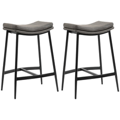 Breakfast Bar Stools Set of 2, Microfibre Upholstered Barstools, Industrial Bar Chairs with Curved Seat and Steel Frame for Dining Room, Kitchen, Grey