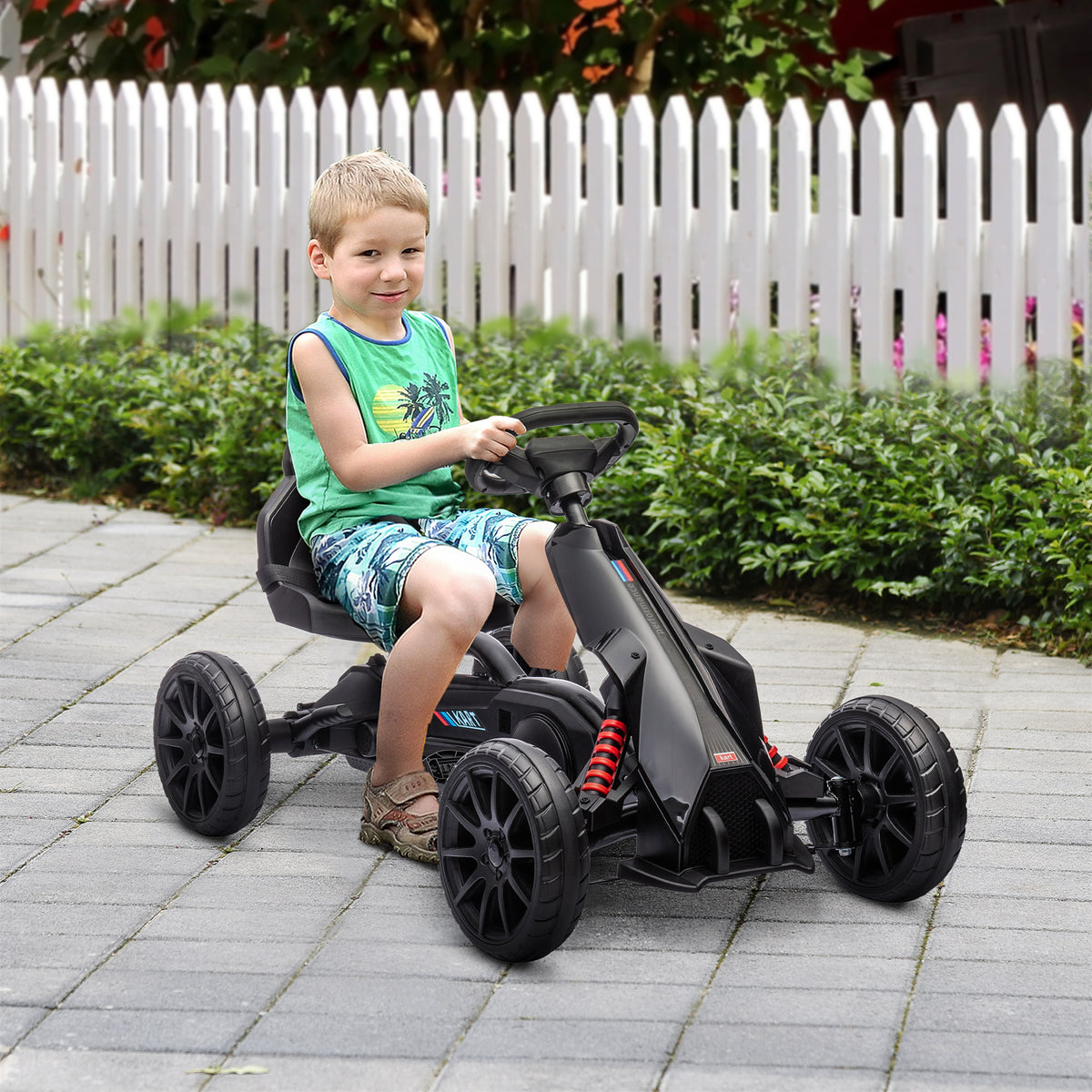 Kids Pedal Go Kart, with Adjustable Seat, EVA Wheels, Seat, Handbrake - Black