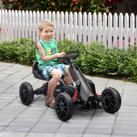 Kids Pedal Go Kart, with Adjustable Seat, EVA Wheels, Seat, Handbrake - Black