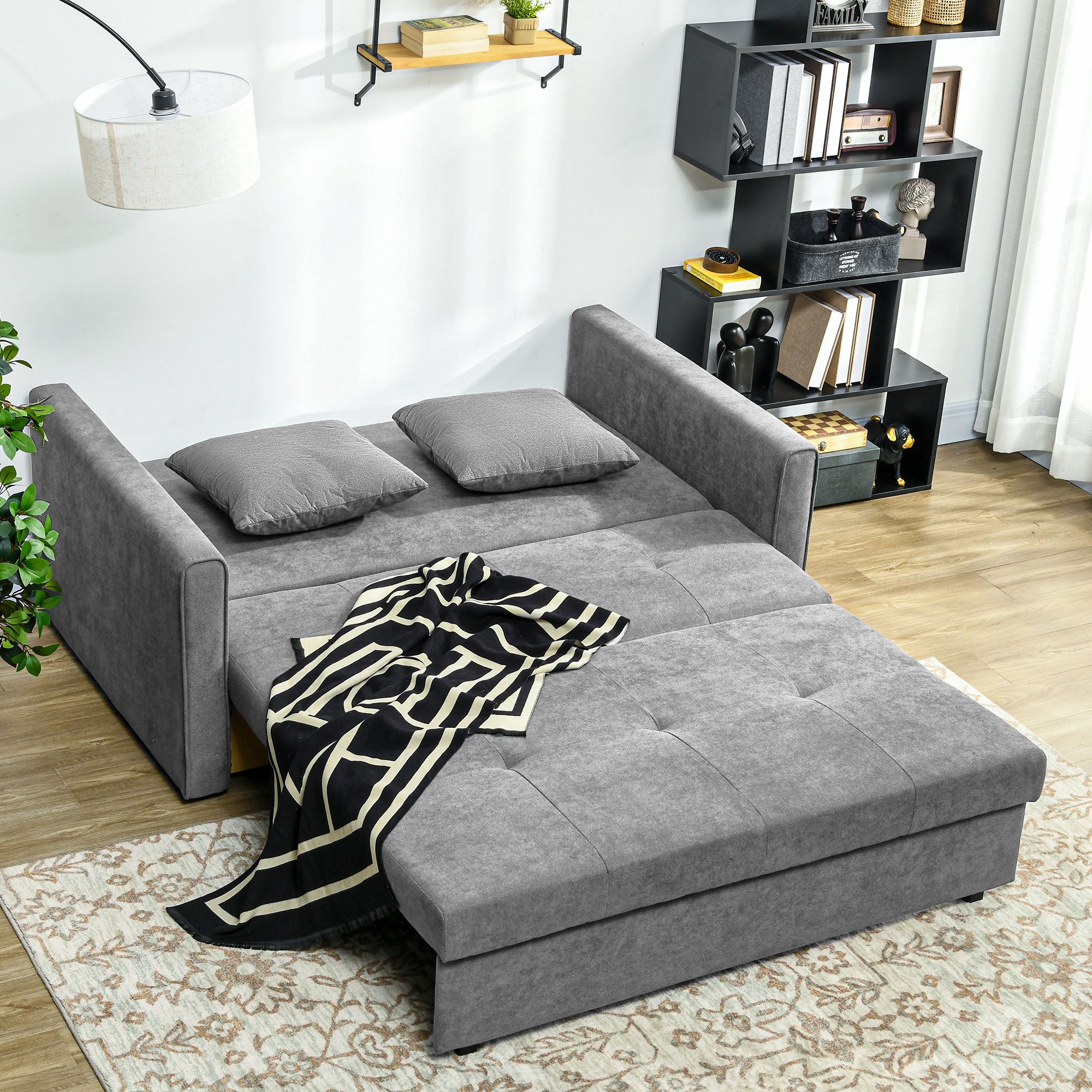2 Seater Sofa Bed, Convertible Bed Settee, Modern Velvet Loveseat Sofa Couch with 2 Cushions, Hidden Storage for Living Room, Guest Room, Grey