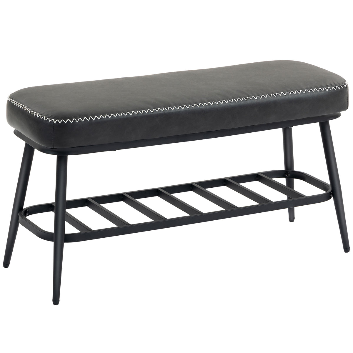 Fynco - PU Leather Shoe Storage Bench - Charcoal Grey