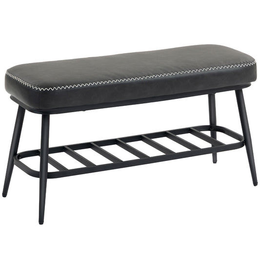 Fynco - PU Leather Shoe Storage Bench - Charcoal Grey