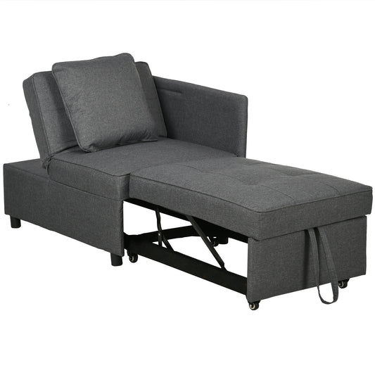 Convertible Single Sofa Bed with Thick Padded Seat, 3-in-1 Multi-Functional Sleeper Chair Bed with Magazine Pocket, for Living Room, Grey